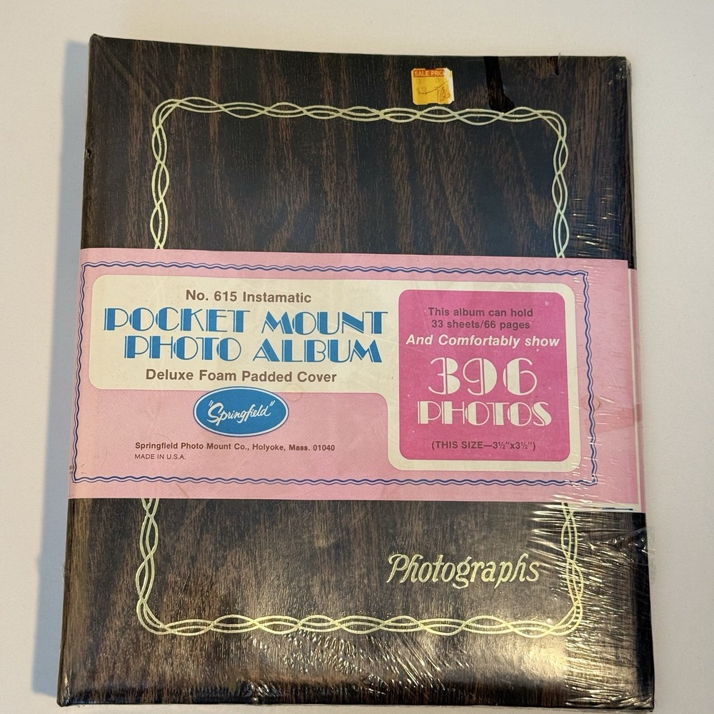 Photo Album Wood Pattern Vintage & Sealed- Padded Cover & Pocket Mount Pictures
